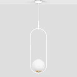 Sklep Kaja Biała lampa wisząca ze złotym, ozdobnym elementem K-5300 z serii ARLENA Shop