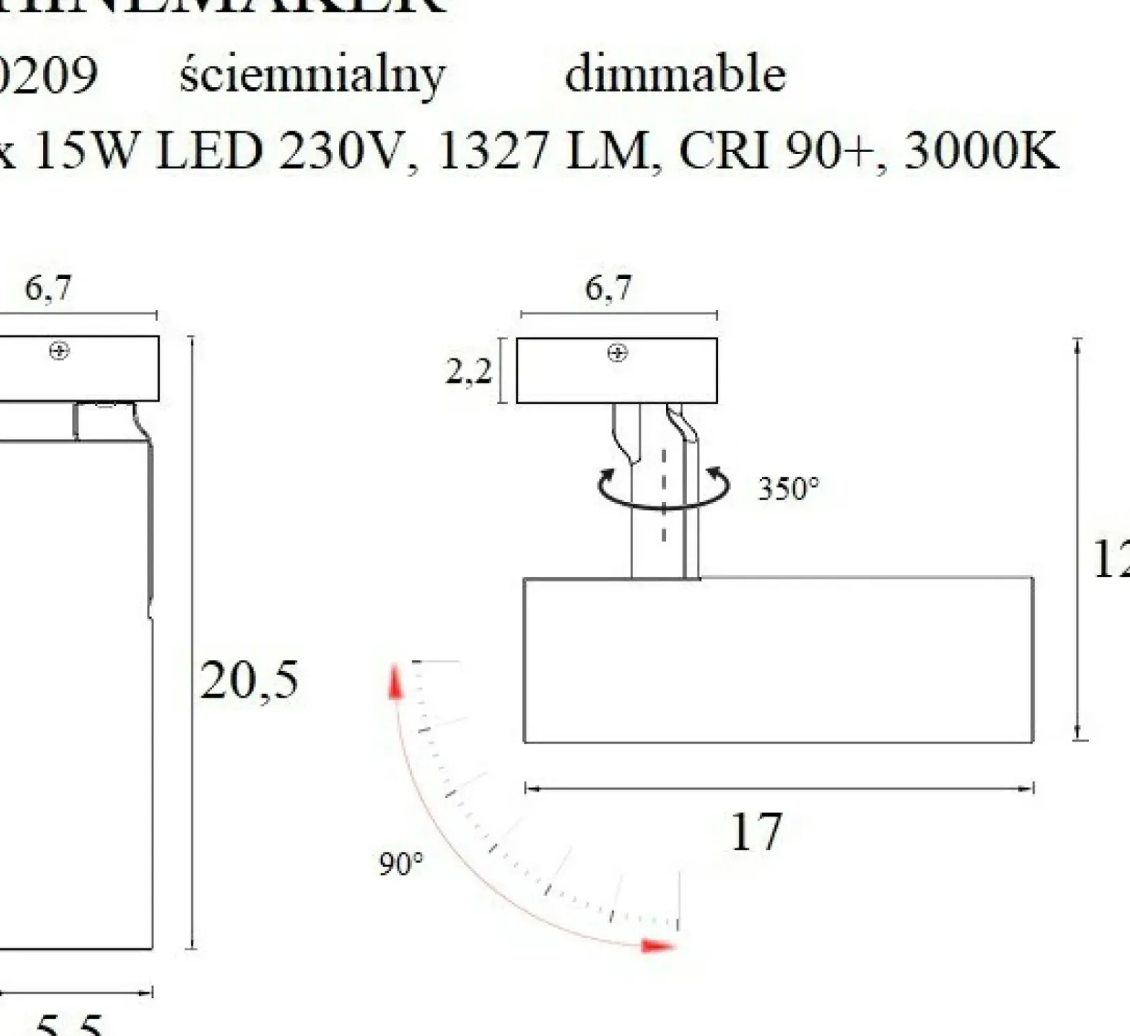 Sklep Kaja Biała, ruchoma oprawa natynkowa LED MX C0209 SHINEMAKER | Kaja* Lampy Led
