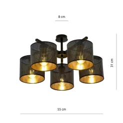 Sklep Kaja Czarna lampa sufitowa z dwukolorowymi abażurami 1144/5 JORDAN | Kaja* Żyrandole Z Abażurem
