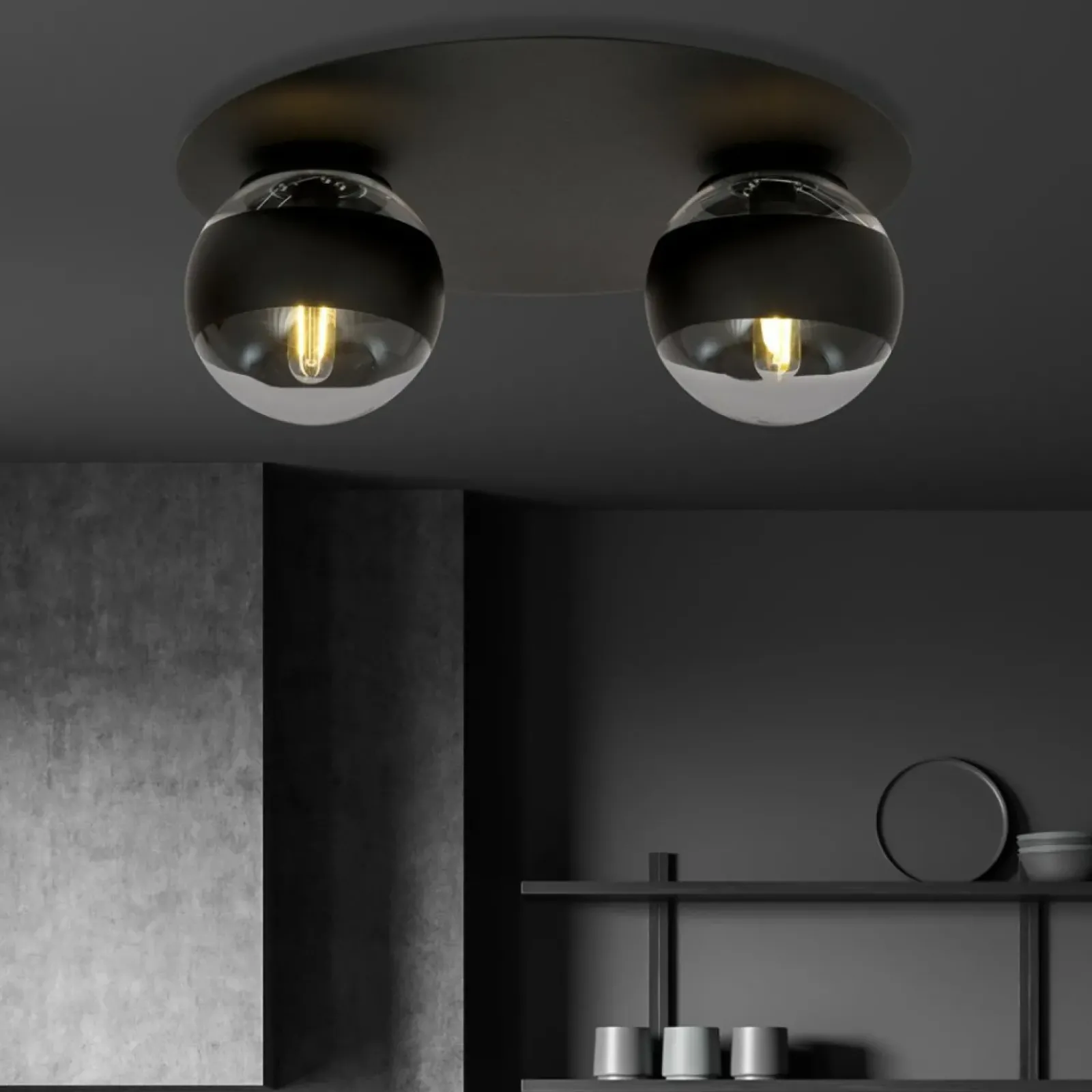 Sklep Kaja Czarna lampa sufitowa z dwoma kloszami 1129/2 SOLAR | Kaja Oświetlenie Fashion