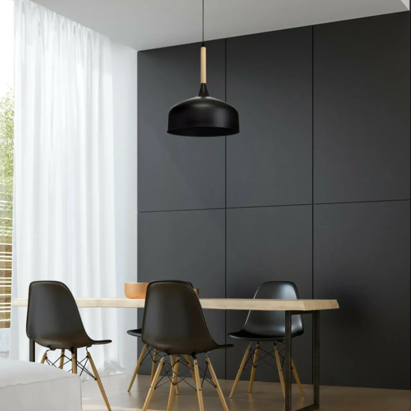 Sklep Kaja Czarna lampa wisząca, drewniany element MLP6218 z serii TAYLOR | Kaja Oświetleni Discount