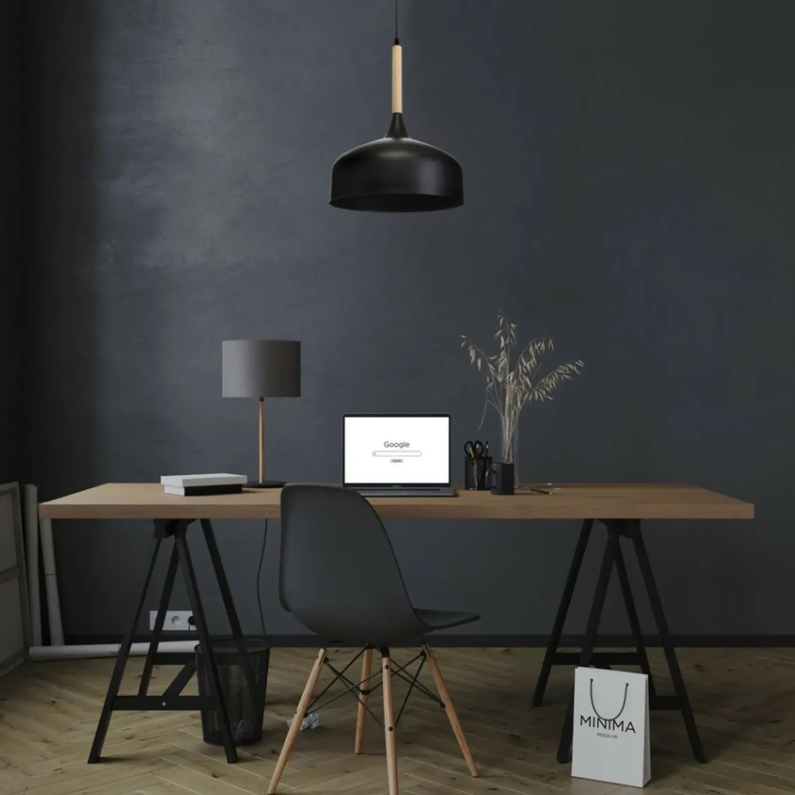 Sklep Kaja Czarna lampa wisząca, drewniany element MLP6218 z serii TAYLOR | Kaja Oświetleni Discount
