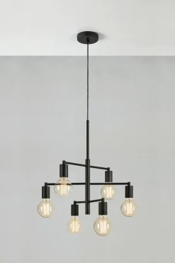Sklep Kaja Czarna lampa wisząca na 6 ozdobnych żarówek 108717 CIELO | Kaja New