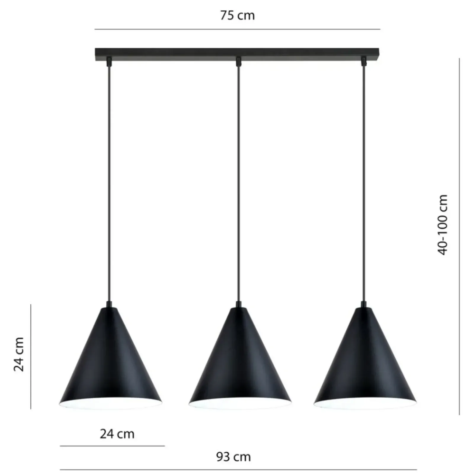 Sklep Kaja Czarna lampa wisząca na listwie, trzy klosze 1270/3 z serii REBEL Sale