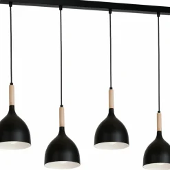Sklep Kaja Czarna lampa wisząca z 4 punktami świetlnymi LX 1876 z serii NOAK WOOD Discount