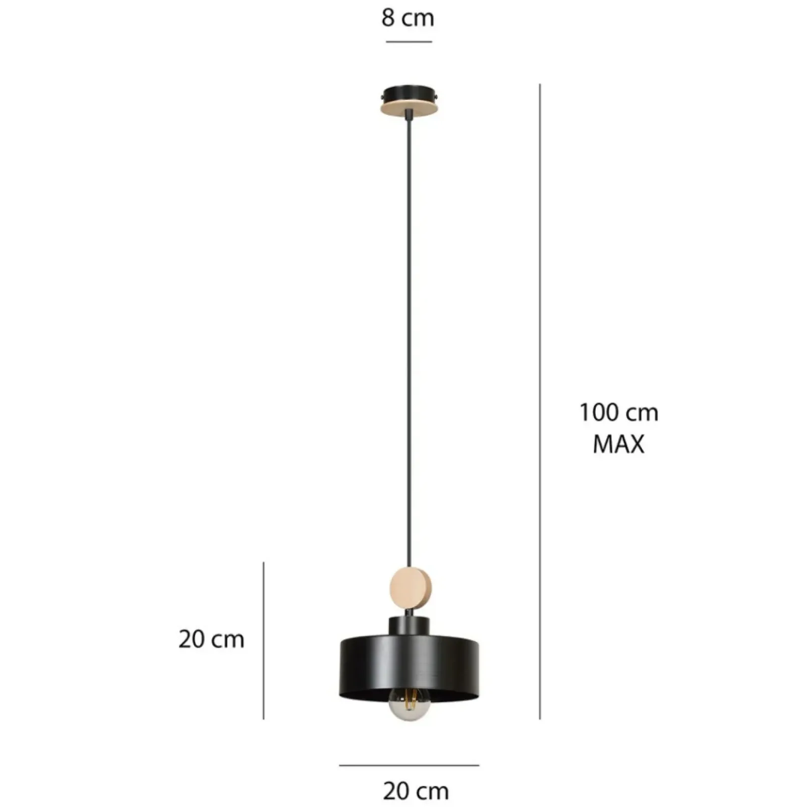Sklep Kaja Czarna lampa wisząca z drewnianym elementem 582/1 | Kaja Oświetlenie czarny Clearance
