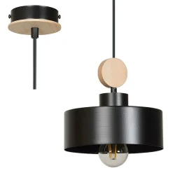 Sklep Kaja Czarna lampa wisząca z drewnianym elementem 582/1 | Kaja Oświetlenie czarny Clearance