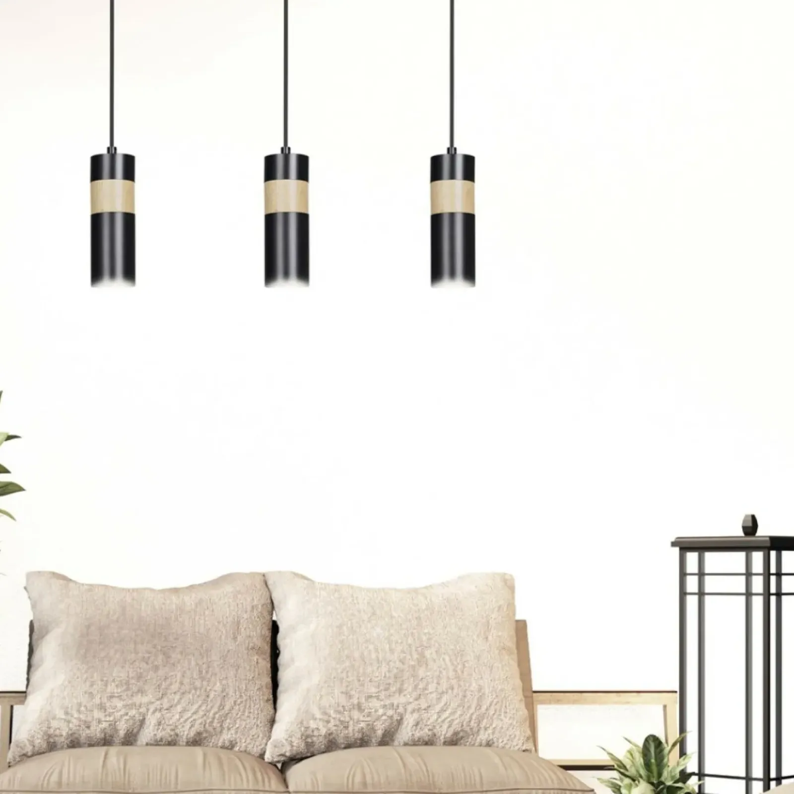 Sklep Kaja Czarna lampa wisząca z drewnianym zdobieniem 732/3 z serii AKA Store