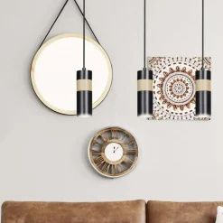 Sklep Kaja Czarna lampa wisząca z drewnianym zdobieniem 732/3 z serii AKA Store