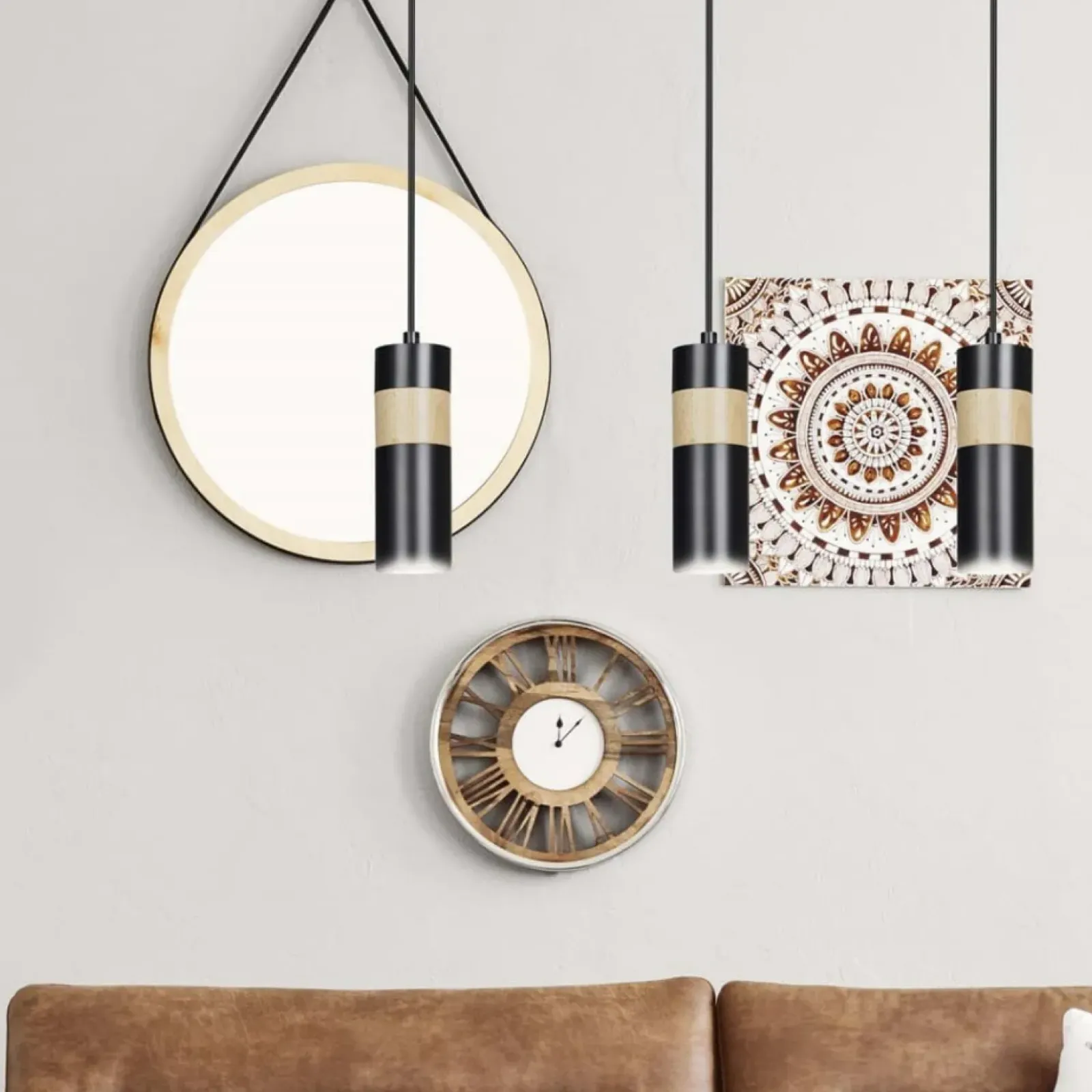 Sklep Kaja Czarna lampa wisząca z drewnianym zdobieniem 732/3 z serii AKA Store