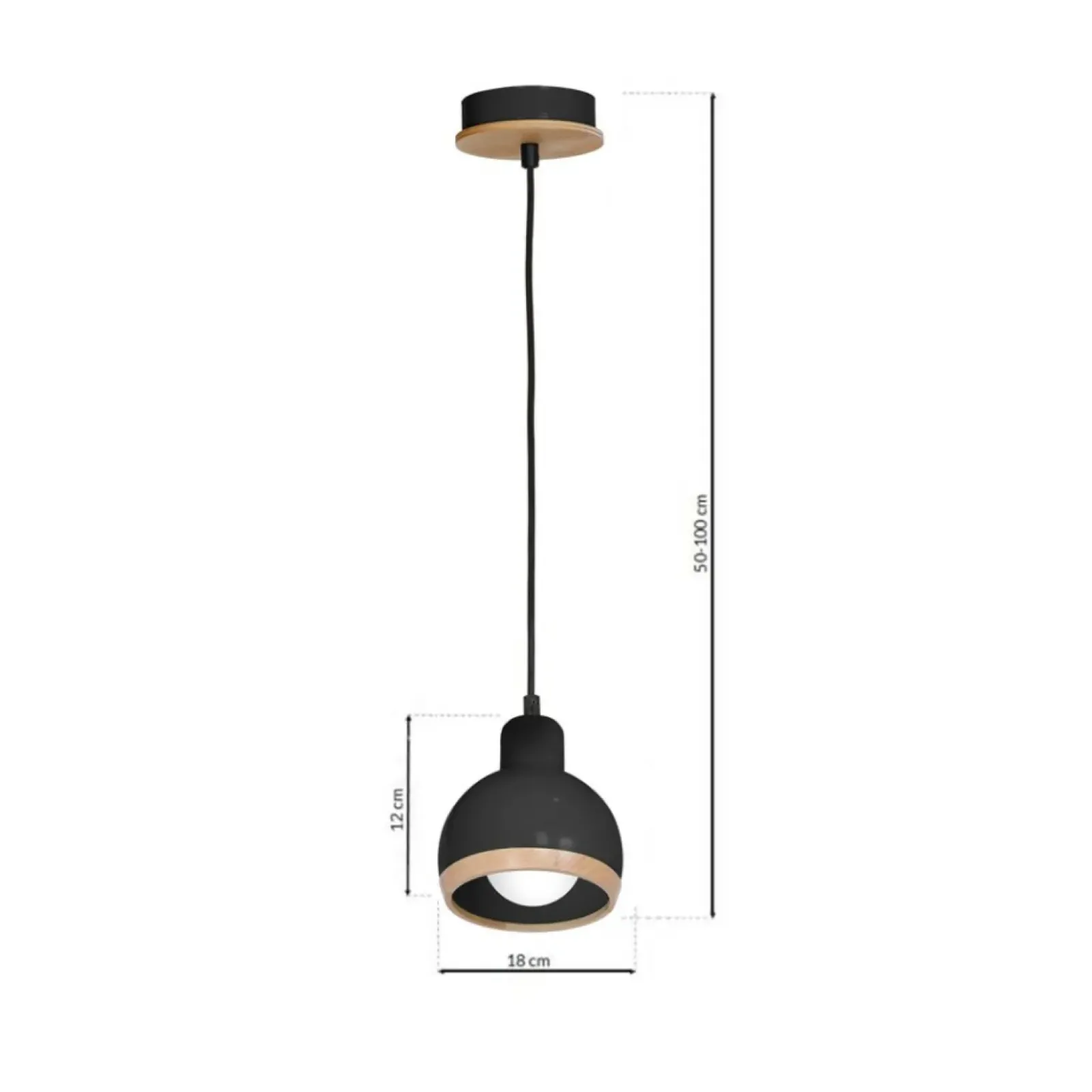 Sklep Kaja Czarna lampa wisząca z drewnianym elementem MLP7045 z serii OVAL | Kaja Oświetle czarny Fashion