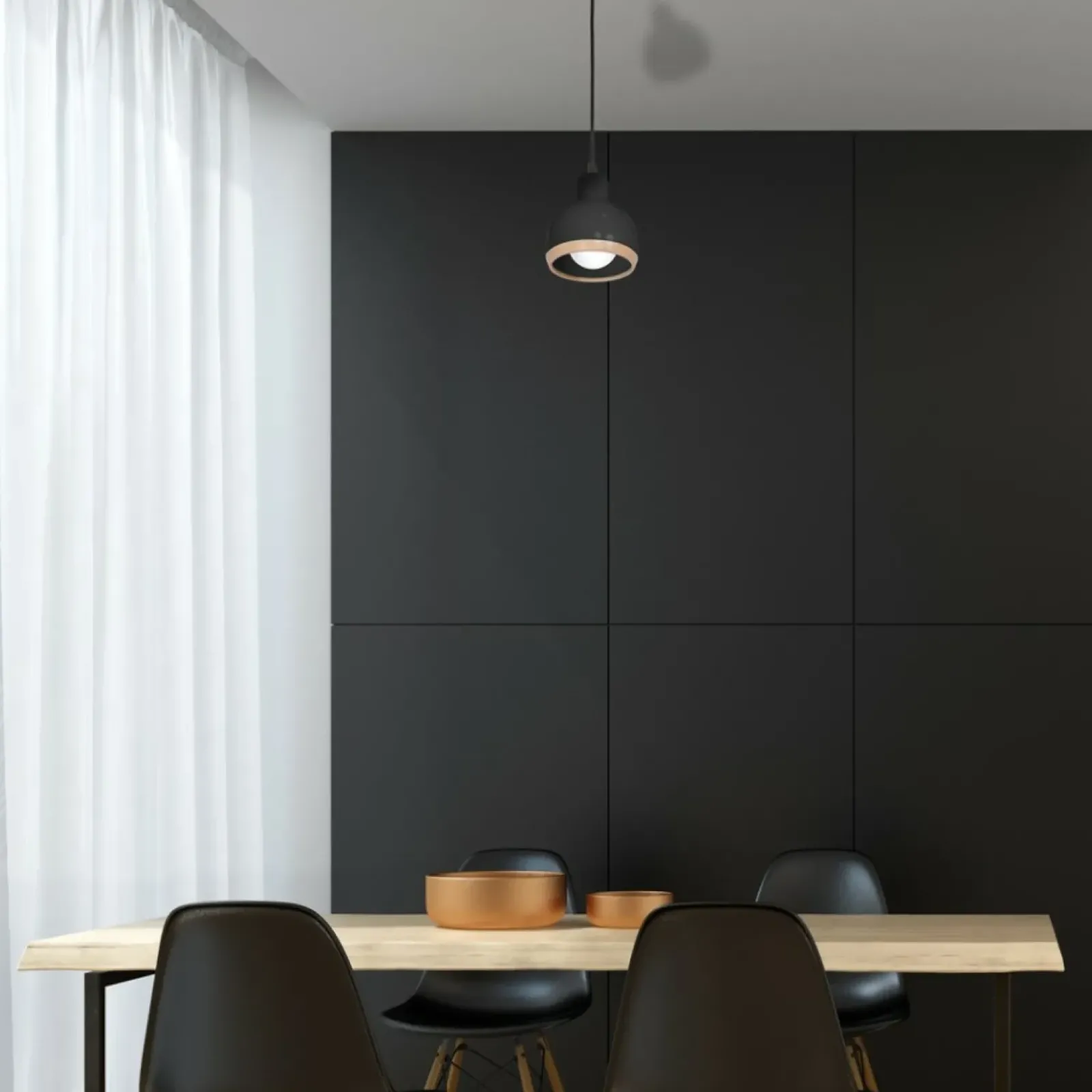 Sklep Kaja Czarna lampa wisząca z drewnianym elementem MLP7045 z serii OVAL | Kaja Oświetle czarny Fashion