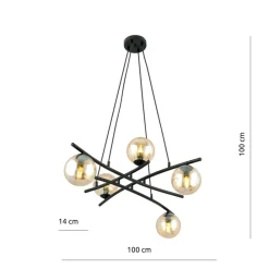 Sklep Kaja Czarna lampa wisząca z pięcioma miodowymi kloszami 1204/5 z serii ESSA czarny Outlet