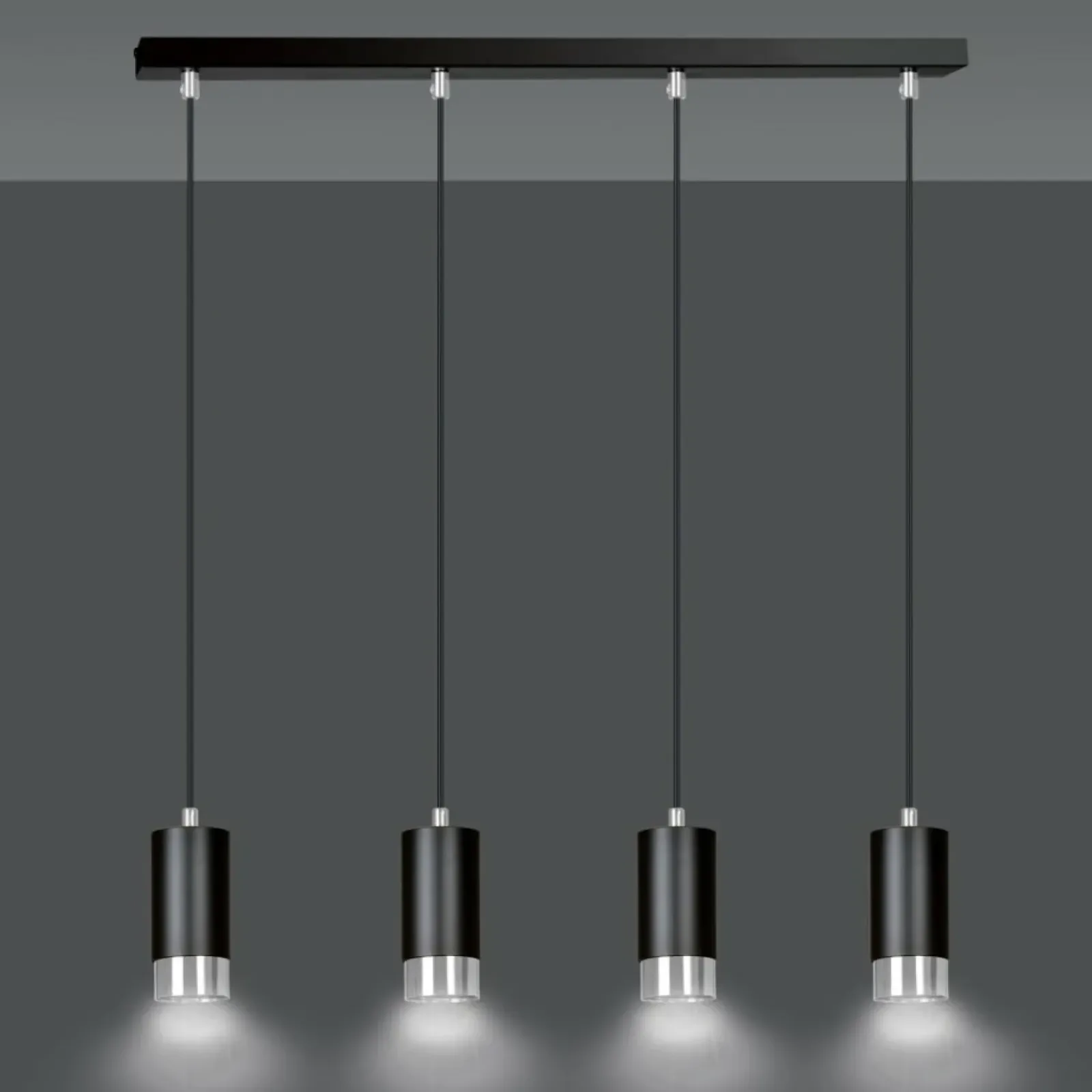 Sklep Kaja Czarno srebrna lampa wisząca na listwie 816/4 | Kaja Oświetlenie Flash Sale
