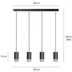 Sklep Kaja Czarno srebrna lampa wisząca na listwie 816/4 | Kaja Oświetlenie Flash Sale