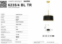 Sklep Kaja Czarno-złota, efektowna lampa wisząca 6235/4 BL TR NARNI | Kaja Flash Sale