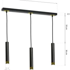 Sklep Kaja Czarno-złota lampa wisząca, trzy długie tuby MLP6240 z serii DANI | Kaja Oświetl Clearance