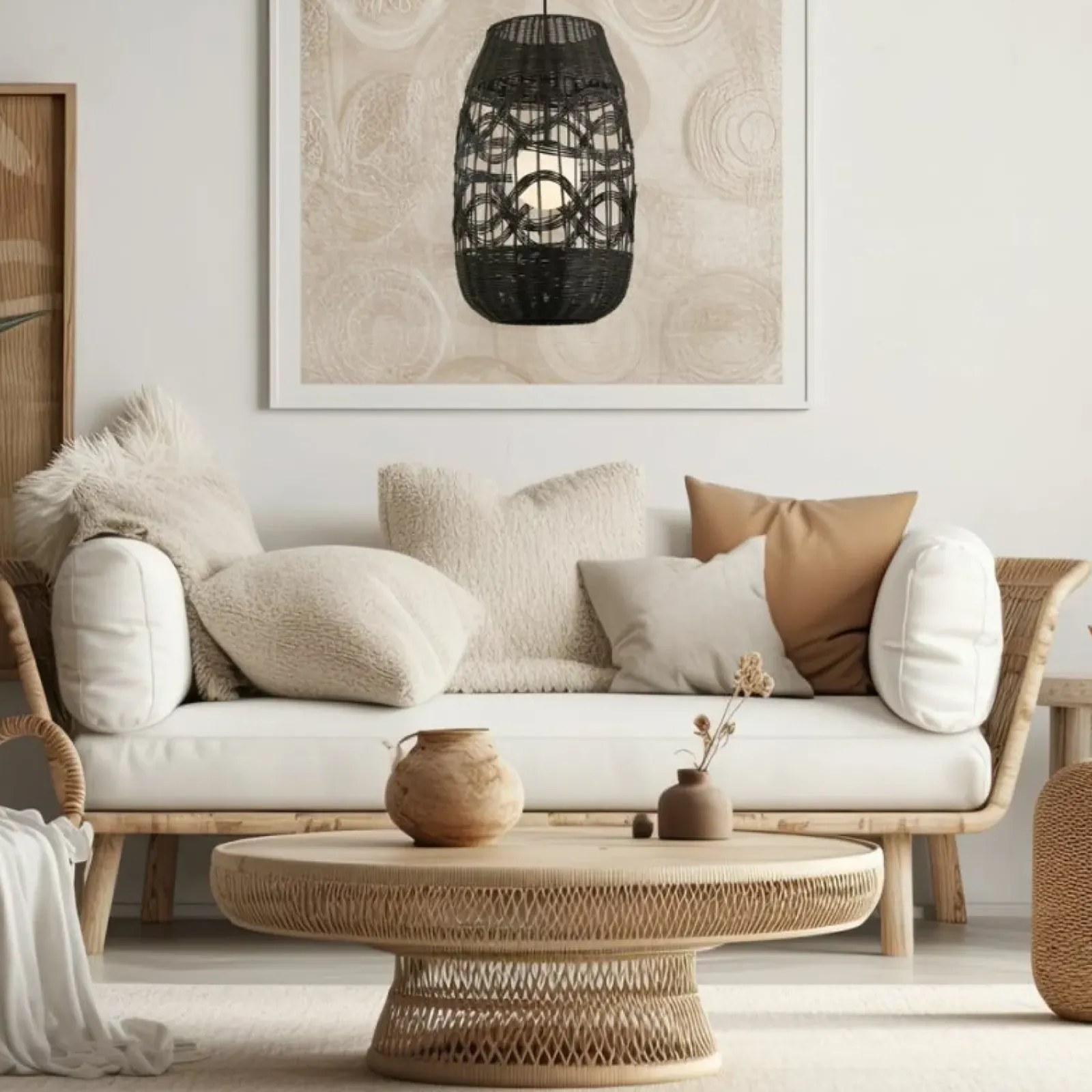 Sklep Kaja Czarny zwis z plecionym, rattanowym abażurem ML0355 ARONA | Kaja Shop