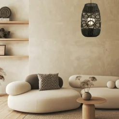 Sklep Kaja Czarny zwis z plecionym, rattanowym abażurem ML0355 ARONA | Kaja Shop