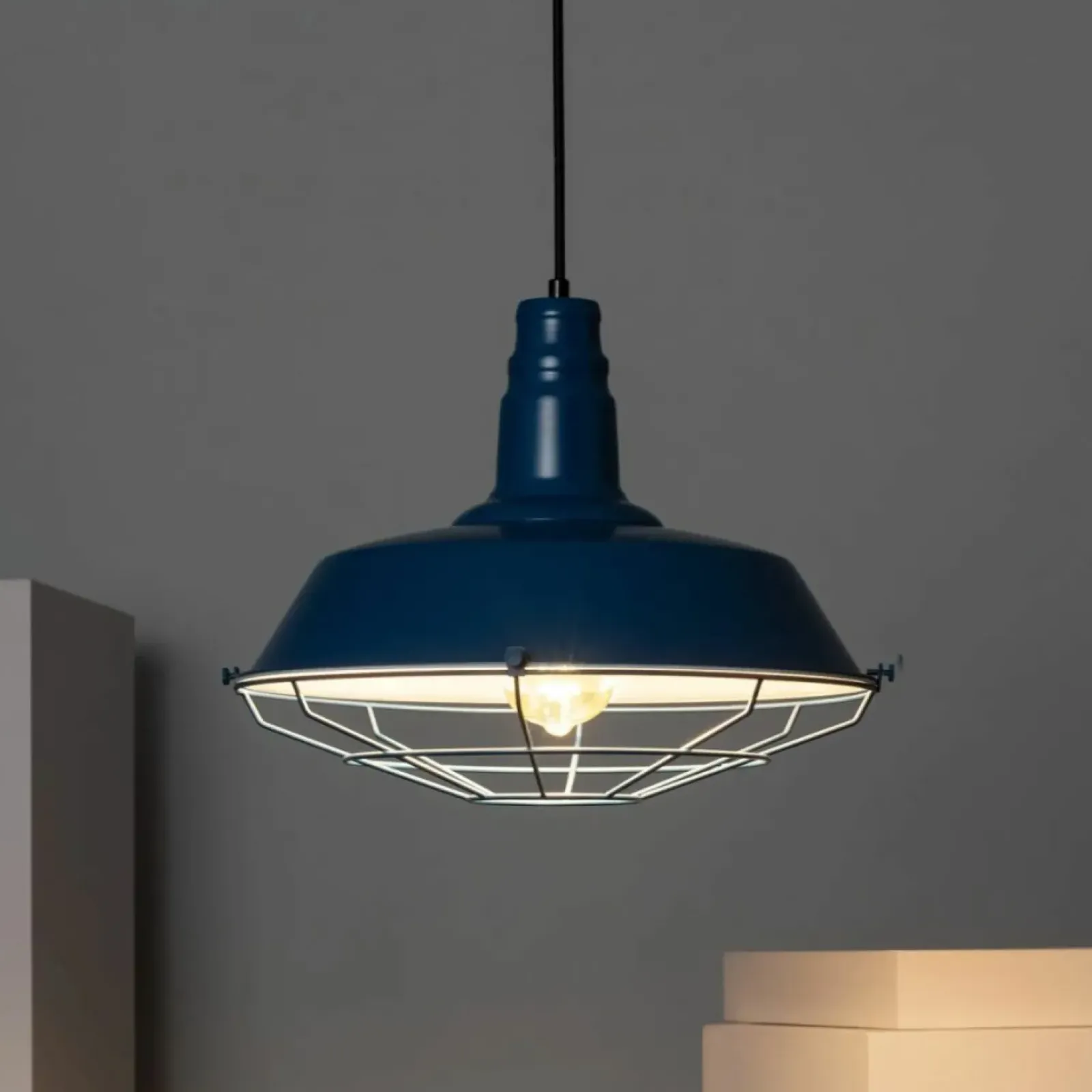 Sklep Kaja Dekoracyjna, niebieska lampa wisząca ABR-RRP-N-E27 RETRO | Kaja niebieski Hot