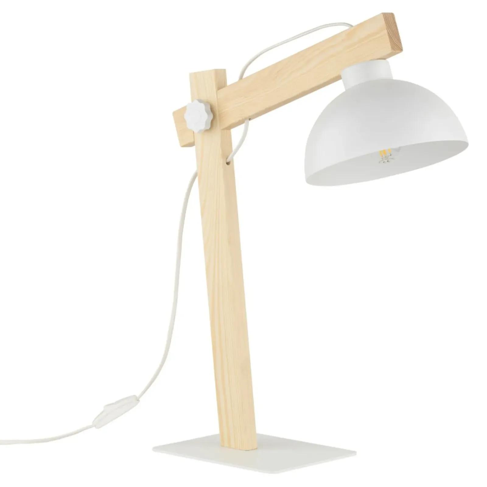 Sklep Kaja Designerska, biała lampka biurkowa z drewnem TK 5347 z serii OSLO* Lampki Biurkowe