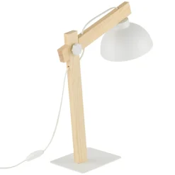 Sklep Kaja Designerska, biała lampka biurkowa z drewnem TK 5347 z serii OSLO* Lampki Biurkowe