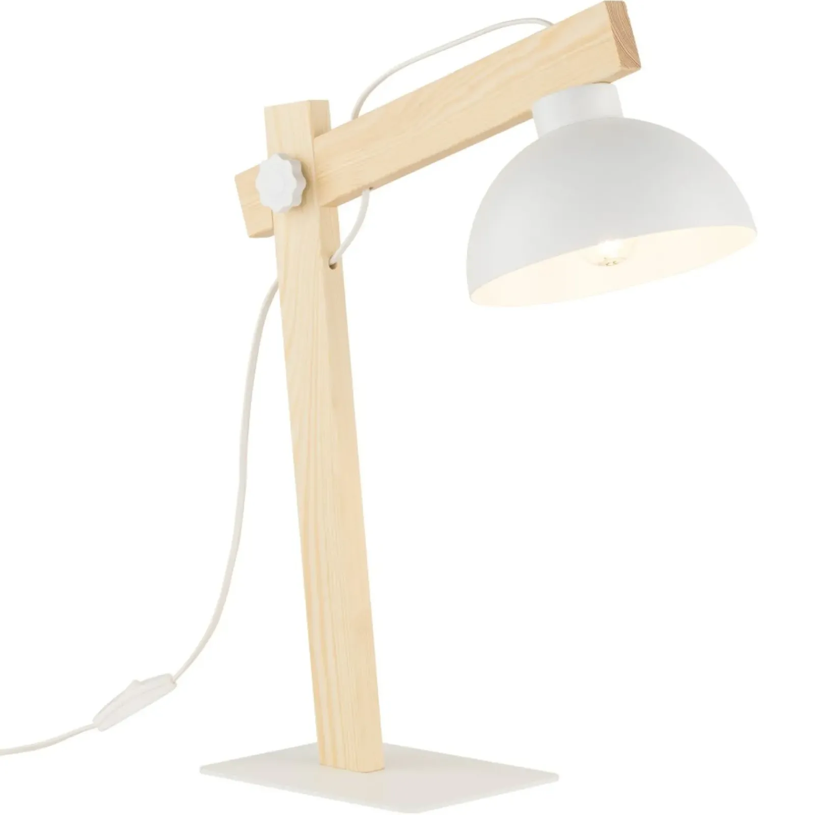 Sklep Kaja Designerska, biała lampka biurkowa z drewnem TK 5347 z serii OSLO* Lampki Biurkowe