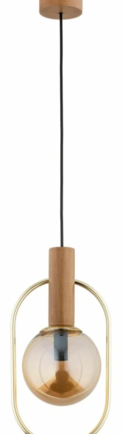 Sklep Kaja Drewniana, dekoracyjna lampa wisząca z kloszem AL 61153 MUFI | Kaja Fashion