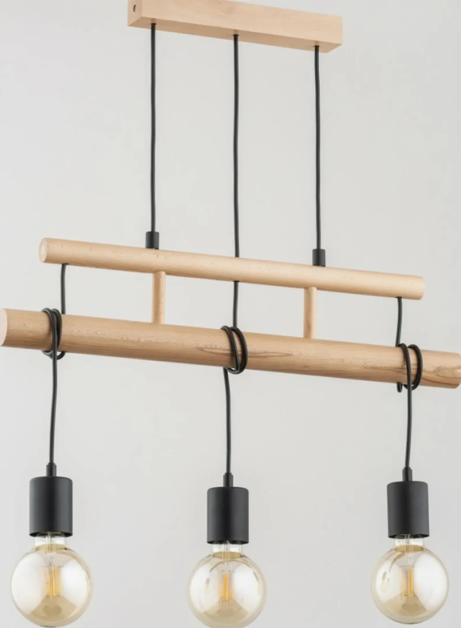 Sklep Kaja Drewniana lampa wisząca na 3 odsłonięte żarówki AL 62215 | Kaja Store