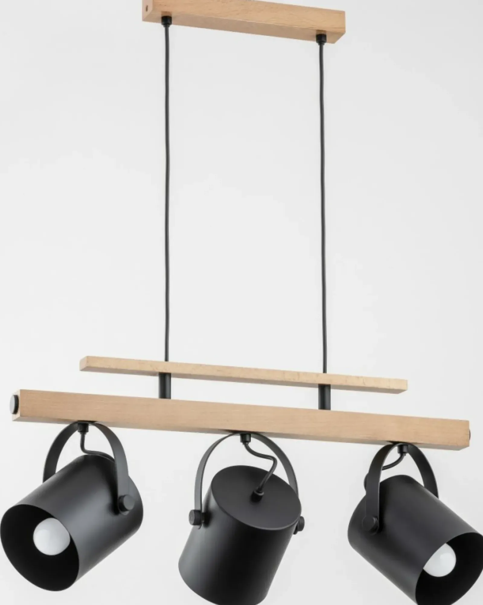 Sklep Kaja Drewniana lampa wisząca z 3 czarnymi kloszami AL 63009 | Kaja Discount