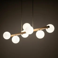 Sklep Kaja Drewniana lampa wisząca z białymi kulami TK 5905 ESTERA WOOD | Kaja New