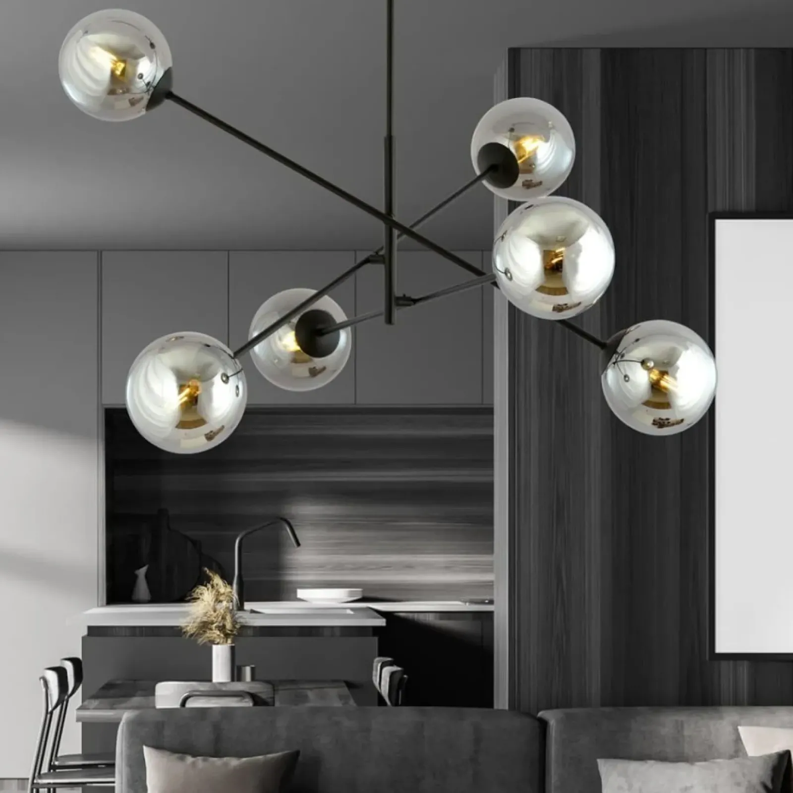 Sklep Kaja Duża, czarna lampa sufitowa z okrągłymi kloszami 1167/6 LINEAR | Kaja Shop