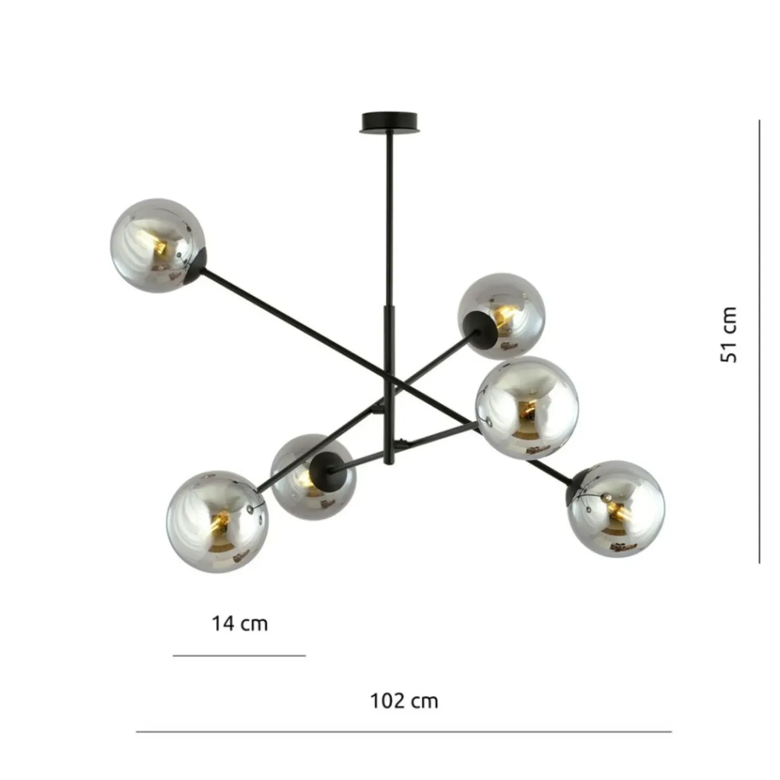 Sklep Kaja Duża, czarna lampa sufitowa z okrągłymi kloszami 1167/6 LINEAR | Kaja Shop