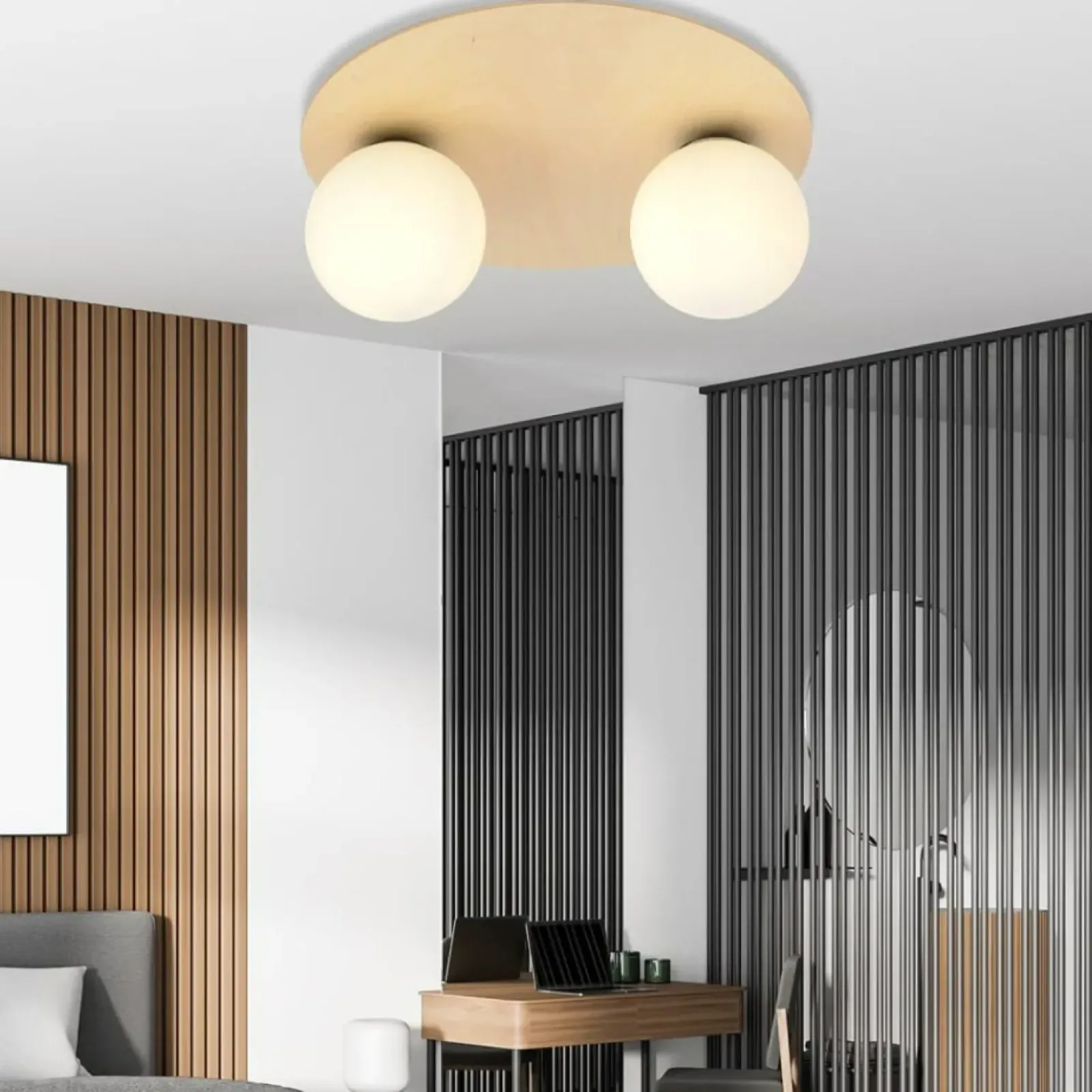Sklep Kaja Dwupunktowa, drewniana lampa sufitowa 1142/2B KENZO | Kaja Oświetlenie Store