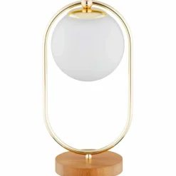 Sklep Kaja Elegancka, złota lampka na drewnianej podstawie AL 9438 OVAL | Kaja* Nowoczesne Lampki Stołowe