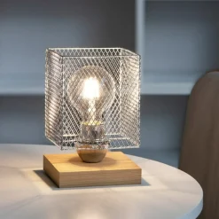Sklep Kaja Industrialna, mała lampka stołowa 9175974 NORMAN WOOD | Kaja* Lampki Stołowe Z Abażurem|Nowoczesne Lampki Stołowe