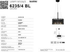Sklep Kaja Industrialny zwis do kuchni i salonu 6235/4 BL NARNI | Kaja Online