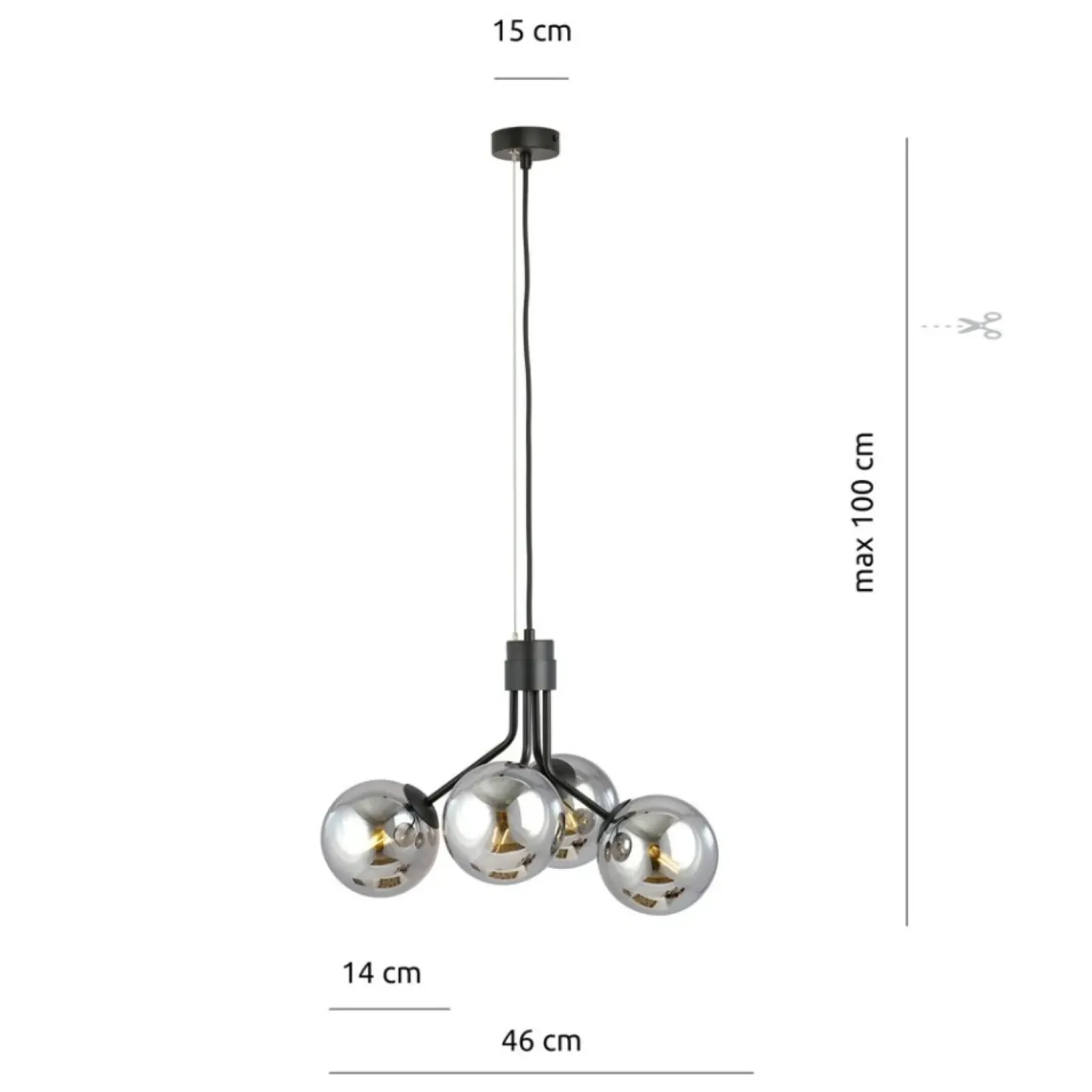 Sklep Kaja Industrialny zwis z lustrzanymi kloszami 1140/4 NOVA | Kaja Sale