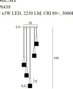 Sklep Kaja Kaskada czarno-złotych lamp ledowych MX P0439 MESH | Kaja Oświetlenie Best