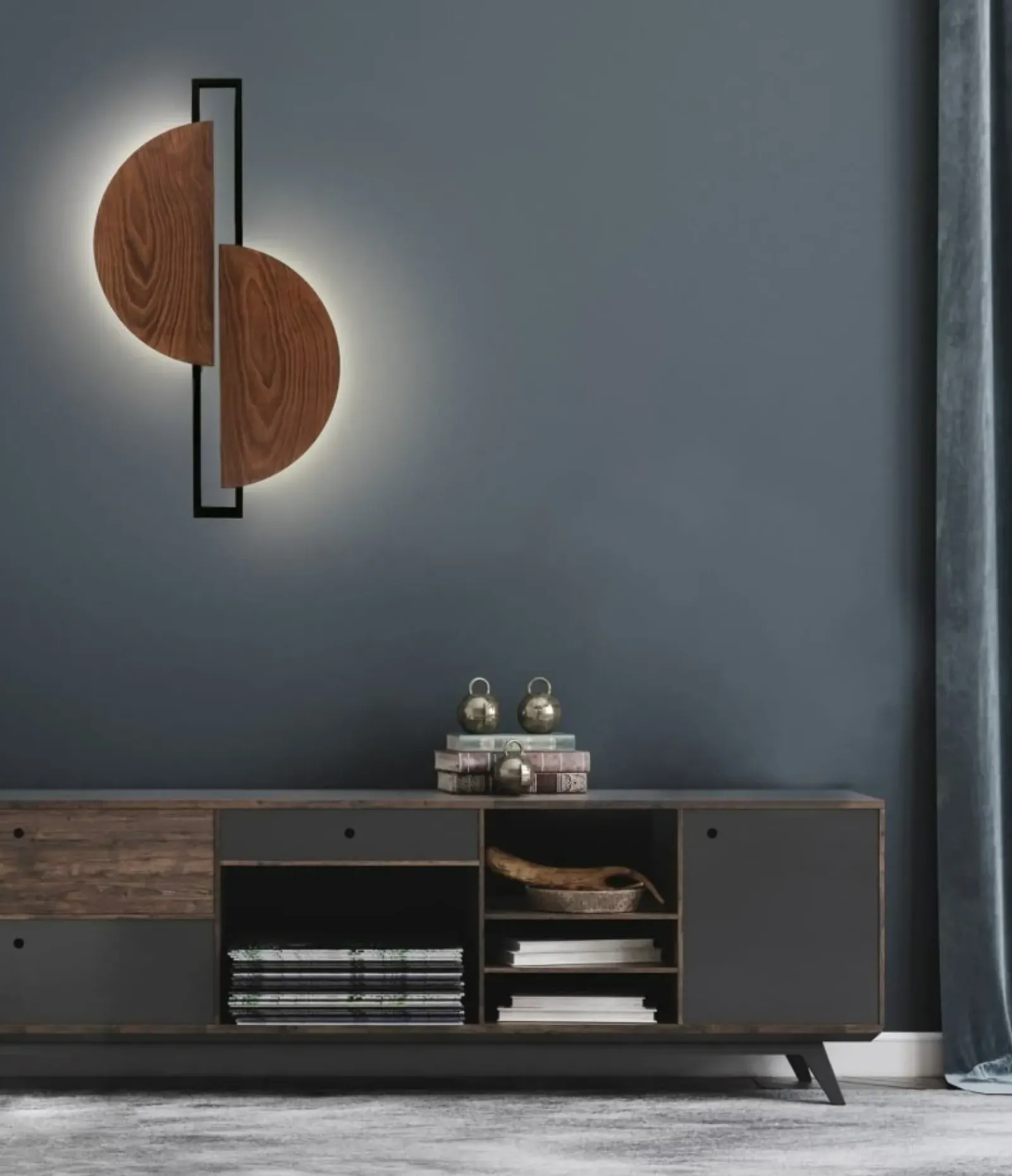 Sklep Kaja Kinkiet - dwa półkola, kolor ciemne drewno 7652 | Kaja Oświetlenie* Lampy Led