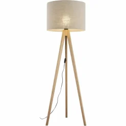 Sklep Kaja Klasyczna lampa stojąca, trójnóg z lnem TK 16021 GRAND SOSNA | Kaja* Lampy Podłogowe Z Abażurem|Tradycyjne Lampy Podłogowe