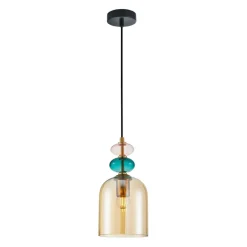 Sklep Kaja Kolorowa lampa wisząca na E27 PND-30263-1B-BRO-AMB z serii BUSCO Fashion