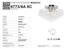 Sklep Kaja Kryształowa plafoniera do salonu 6773/6A 8C MONACO | Kaja Oświetlenie* Plafony Klasyczne|Plafony Nowoczesne
