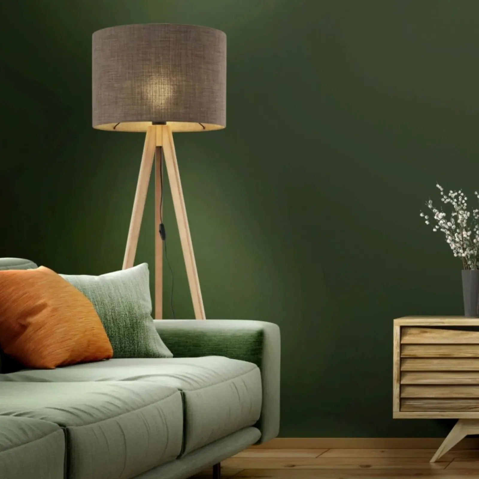 Sklep Kaja Lampa podłogowa na drewnianych nogach TK 16026 GRAND SOSNA | Kaja* Lampy Podłogowe Z Abażurem|Tradycyjne Lampy Podłogowe