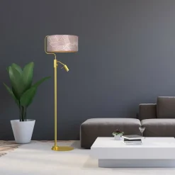 Sklep Kaja Lampa połogowa ze złotą podstawą, z abażurem MLP7593 z serii ZIGGY | Kaja Oświet* Lampy Podłogowe Z Abażurem|Tradycyjne Lampy Podłogowe