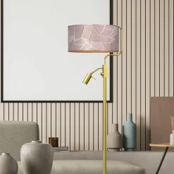 Sklep Kaja Lampa połogowa ze złotą podstawą, z abażurem MLP7593 z serii ZIGGY | Kaja Oświet* Lampy Podłogowe Z Abażurem|Tradycyjne Lampy Podłogowe