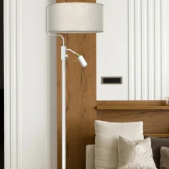 Sklep Kaja Lampa stojąca do kącika czytelnika - dwa światła MLP7503 LINO | Kaja* Lampy Podłogowe Z Abażurem|Tradycyjne Lampy Podłogowe
