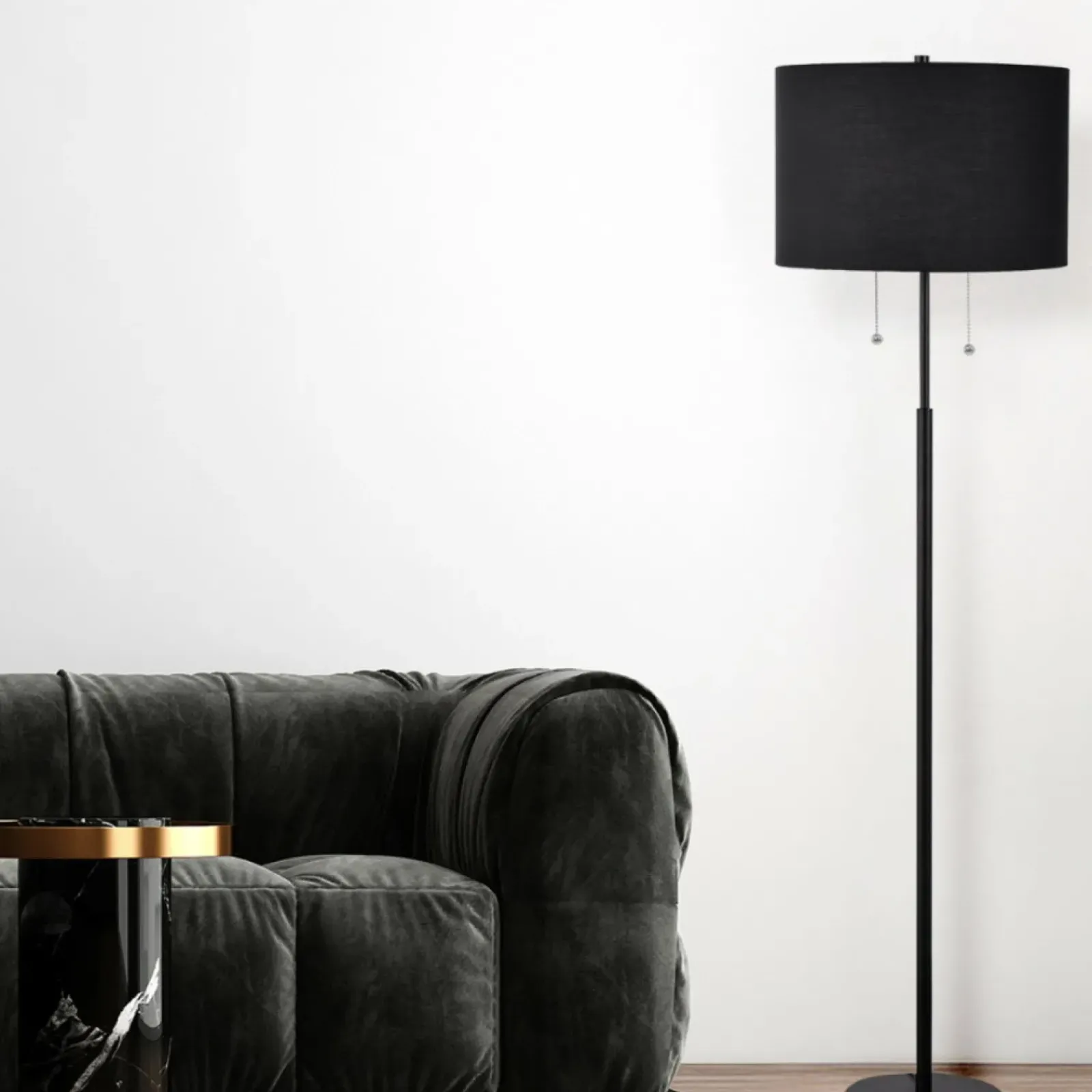 Sklep Kaja Lampa stojąca włączana sznureczkami LP-0304/2F BK FOGO | Kaja* Lampy Podłogowe Z Abażurem|Tradycyjne Lampy Podłogowe