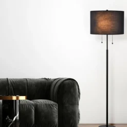 Sklep Kaja Lampa stojąca włączana sznureczkami LP-0304/2F BK FOGO | Kaja* Lampy Podłogowe Z Abażurem|Tradycyjne Lampy Podłogowe