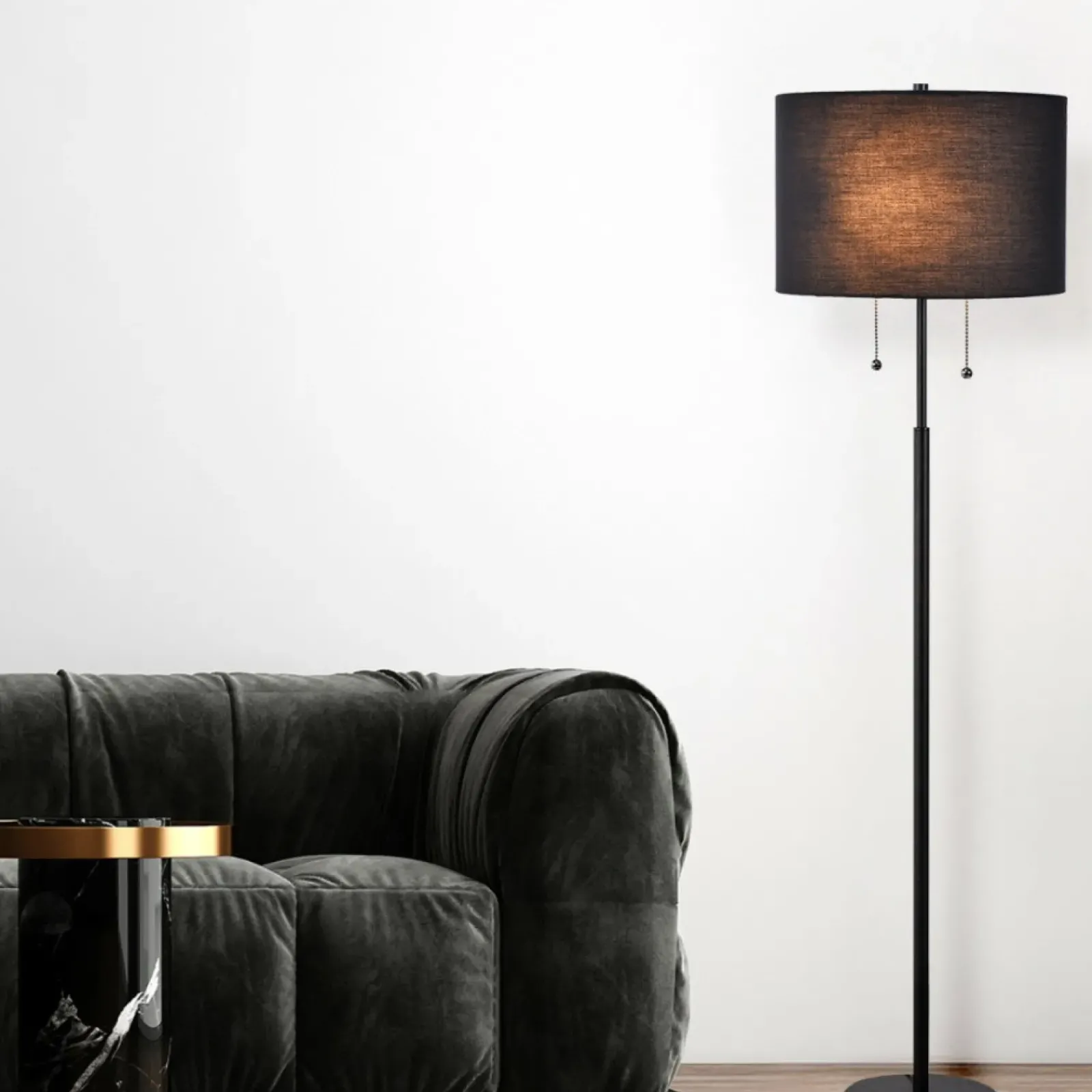 Sklep Kaja Lampa stojąca włączana sznureczkami LP-0304/2F BK FOGO | Kaja* Lampy Podłogowe Z Abażurem|Tradycyjne Lampy Podłogowe